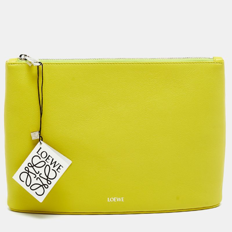 Loewe Oblong Lime Green Leather Pouch